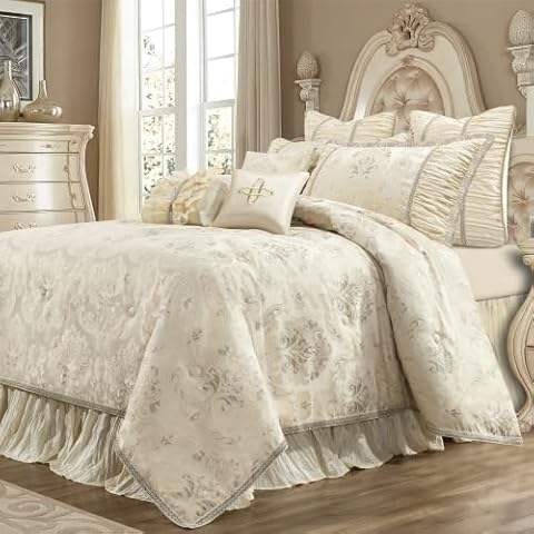 Loom and Mill Quality Bedding Set with Euro Shams, Bedskirt, Decorative Pillows, All Season-Seville, Synthetic fiber, Light Apricot, Queen Cover