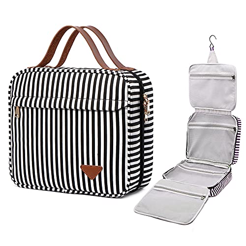 JOQINEER Hanging Travel Toiletry Bag,Large Capacity Cosmetic Travel Toiletry Organizer for Women with 4 Compartments & 1 Sturdy Hook,Perfect for Travel/Daily Use