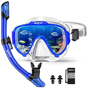 Arlierss Snorkel Set para Adulto Máscara de Buceo y Tubo, Panorámico de 180° Gafas de Buceo y Máscara Antivaho de Vidrio Templado y Snorkel Seco, Set para Snorkeling, Unisex Adulto