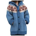Mfhmom Womens Hooded Cardigan Sweater Button Down Coat Long Sleeve 3D Colourful Floral Print Jacket Plus Size Pockets Thick Chunky Knit Warm Winter Nordic Fair Isle Tops for Ladies UK (22,S)