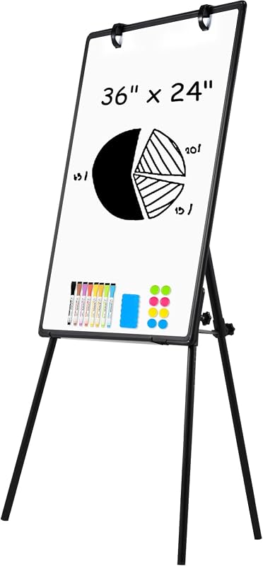 Caballete de pizarra magnética 36 x 24 Pizarra blanca de borrado en seco | Pizarra blanca derecha ajustable en altura, pizarra blanca con marco de aluminio para enseñanza