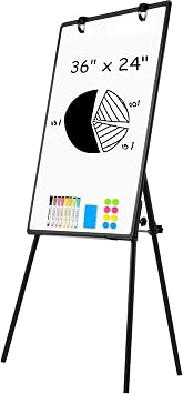 Magnetic Whiteboard Easel, 36"x24" Height Adjustable Dry Erase Board with Stand, Large Aluminium Frame White Board for Teaching, Flipchart Standing Writing Board for Office,Home Black