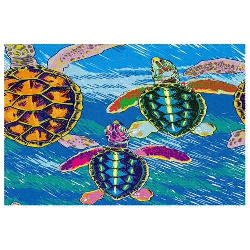 Set de table tortue aquarelle antidérapant grand format résistant 6 pcs - 2