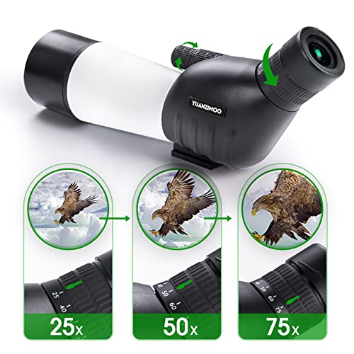 Image of 25-75x60 Spotting Scopes for Target Shooting Spotter Scope Hunting Bird Watching 45 Degree Angled with Tripod Carrying Bag Smartphone Adapter White