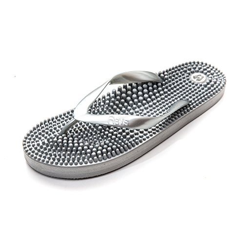 Revs Premium Acupressure & Reflexology Massage Flip Flops in Metallic Silver, Vegan. Wear to Stimulate Pressure Points, Boost Circulation, Improve Recovery, Energy, Relieve Pain.-Silver-8 UK