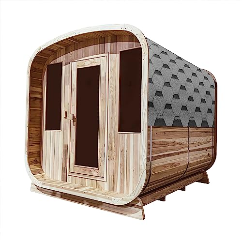 ALEKO Barrel Sauna | Personal Dry Wet Steam Sauna | Indoor Outdoor | Rustic Cedar | 6 Person | UL Certified 6 kW Harvia Heater | SRCE6HULU