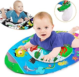 teytoy Tummy Time Pillow, Infant Discovery Pillow for 0-6 Months Babies, with Crinkle Paper Mat & Teethers, Black and White High Contrast Baby Toys for Newborn Toddler Tummy Time Pillow 0-3 months