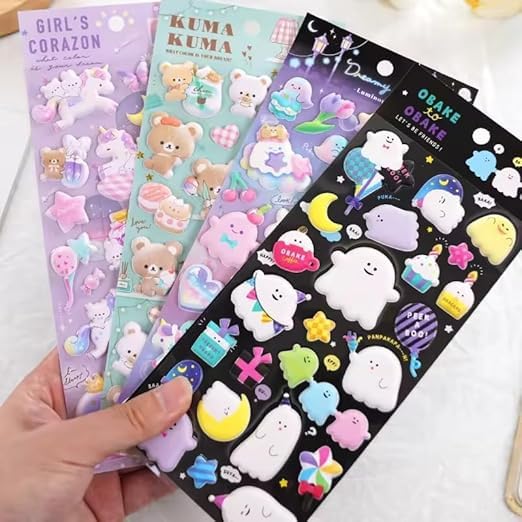 Image of Cots and Cuddles 3D Puffy 100+ Unicorn and Teddy Bear Stickers for Kids & Toddlers |3D Stickers Unicorn, Clouds, Teddy Bear,Scrap Book Decoration for Boys & Girls |4 Strap, Cartoon Sticker