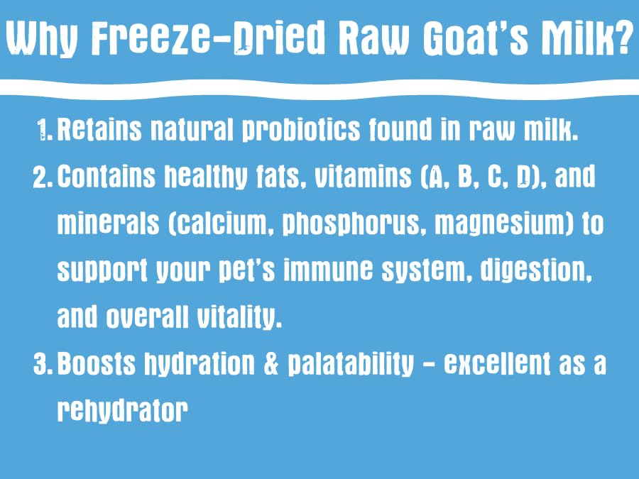 Shepherd Boy Farms Freeze Dried Raw Goats Milk with Probiotics for Dogs & Cats (Golden Blend), Organic USA Veggies & Fruits, High Protein, Digestible Goat Milk Powder, Food Toppers - Makes 16 FL OZ