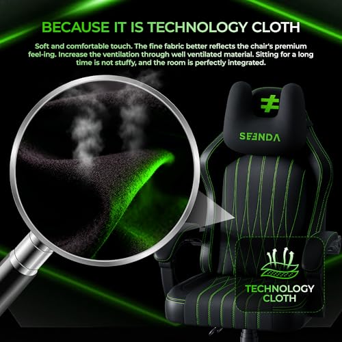 Seenda GCP-18 Computer Gaming Chair – High Back Reclining Ergonomic Office Desk Chair with Breathable Fabric, U-Shaped Headrest & Thick Cushion for Home Desk, Working and Long Sessions - Image 5
