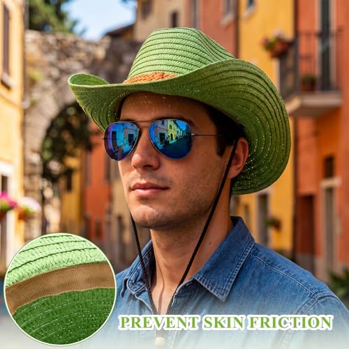 Image of JaGely 12 Pcs Straw Cowboy Hats for Women Men, Wide Brim Summer Hat Bulk Sun Protection for Western Themed Party