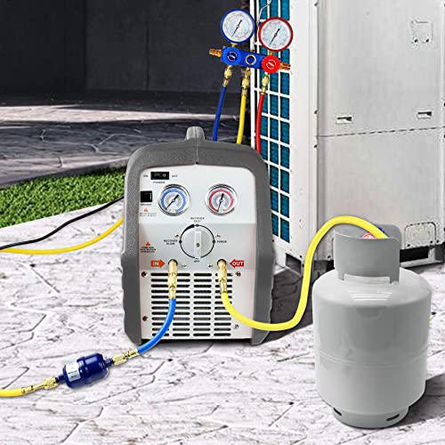 HVAC AC Refrigerant Recovery Machine Unit Tool Kit Recycle Liquid and Vapor Freon of Automotive Household and Commercial Air Conditioner System, 3/4HP Oil-less Compressor
