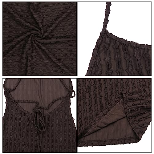 Image of RARITYUS Women's Lace Up Bodycon Maxi Dress Sexy Low Cut Backless Sleeveless Textured Long Party Club Dresses