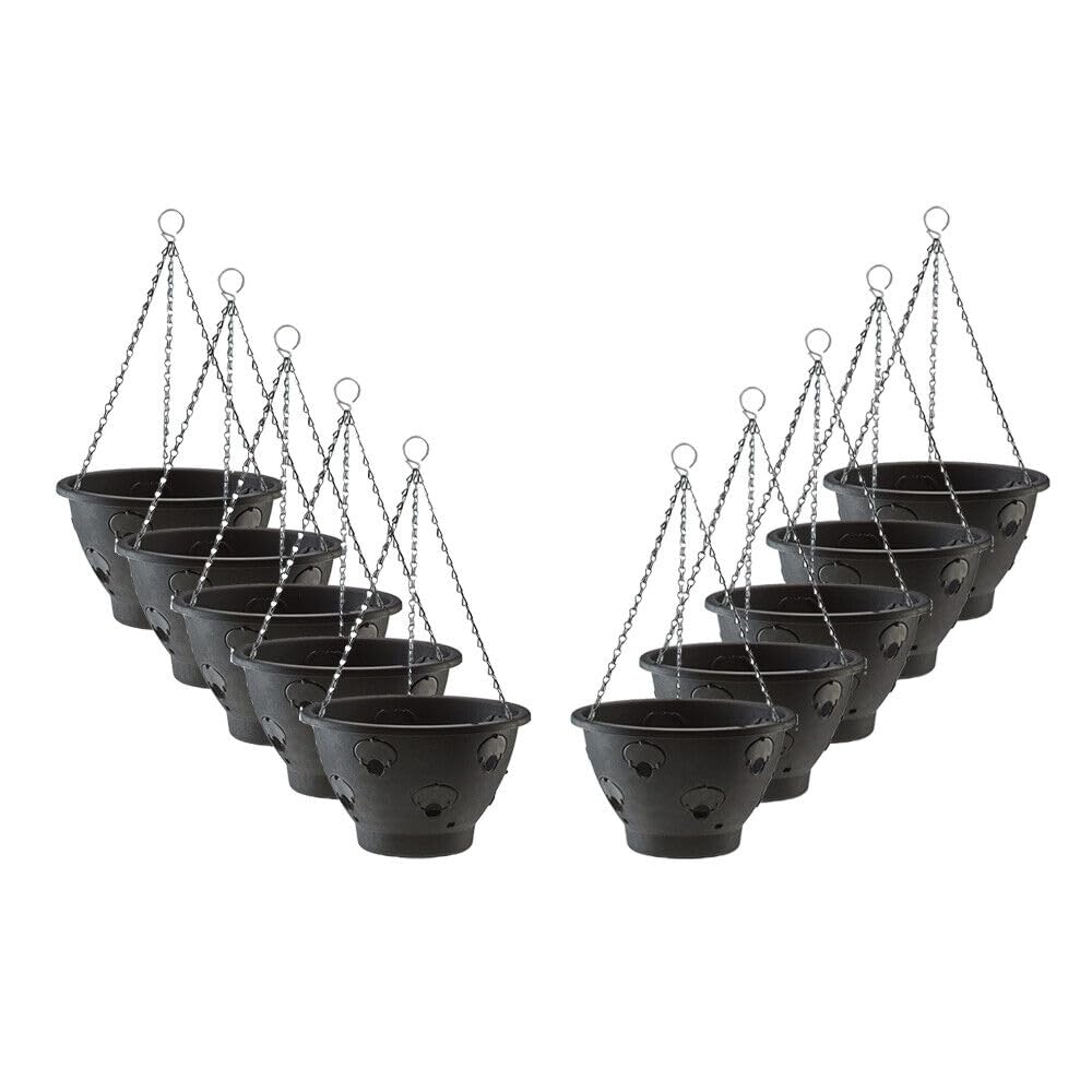 Thompson & Morgan 10 Pack Hanging Basket Garden Planter Plant Container With Water Reservoir For Flowers, Vegetables And Fruits (, 30Cm)