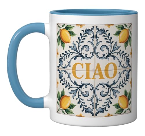 Taza cerámica con diseño italiano azul y blanco 11 oz miniatura 1