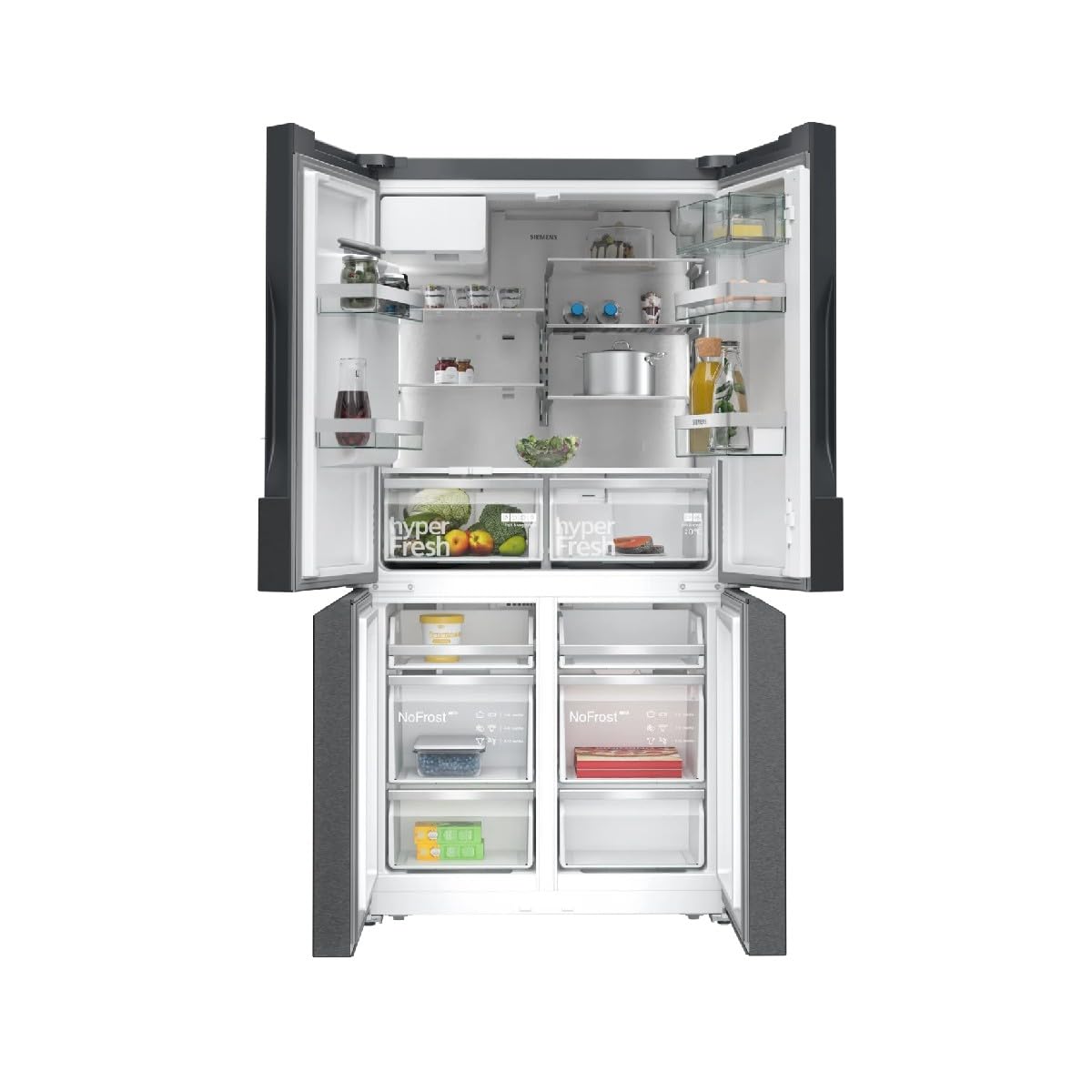 Siemens KF96DAXEA iQ500 - Frigorifero a più porte, 183 x 90,5 cm, raffreddamento da 375 l e congelamento da 199 l, noFrost, hyperFresh 0 gradi, multiAirflow per alimenti e bevande uniformemente