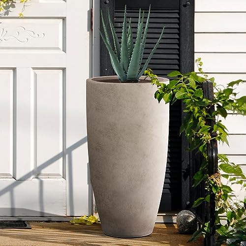 Kante AC0099A-C80021-2 23.6 Inch H Weathered Concrete Finish Concrete Tall Planters Large Outdoor Indoor Decorative Plant Pots With Drainage Hole And Rubber Plug, Modern Tapered Style For Home And Garden thumb #5