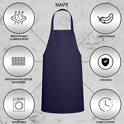 Image of GREEN LIFESTYLE 12 Pack Professional Chef Apron - Grilling Aprons for Men, Waterproof Cooking Apron for BBQ, Work or Restaurant Use, Kitchen Aprons for Women - Navy, No Pockets