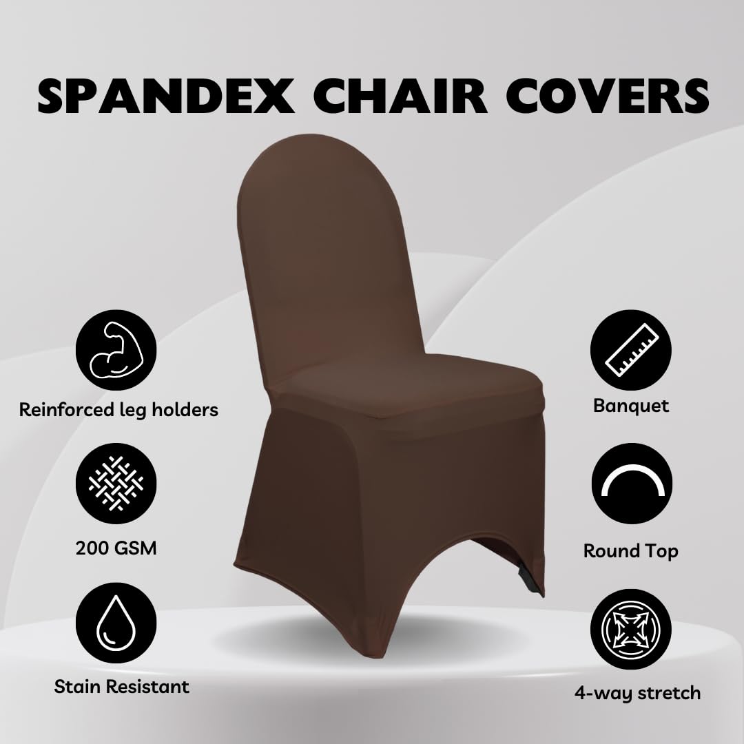 YOUR CHAIR COVERS - 100 Pack Stretch Spandex Banquet Chair Covers - Chocolate Brown, Wedding Slip, Premium Quality