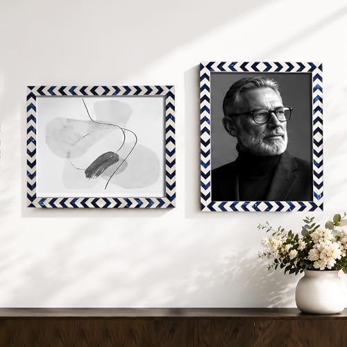Image of Handicrafts Home Azul 8x10 Picture Frame Set of 2, Vintage Photo Frames for Wall or Tabletop Display, Family Wall Decor, Gallery Wall Frame Set, Wall Display-Resin Inlay.Candy Cane Collection.