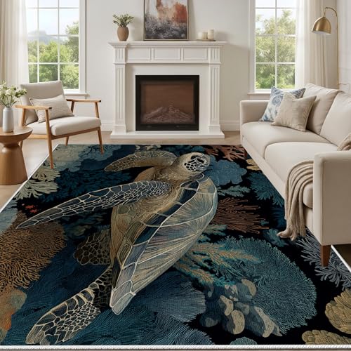 Tapete Costero Ocean Coral 4x6 Antideslizante y Lavable