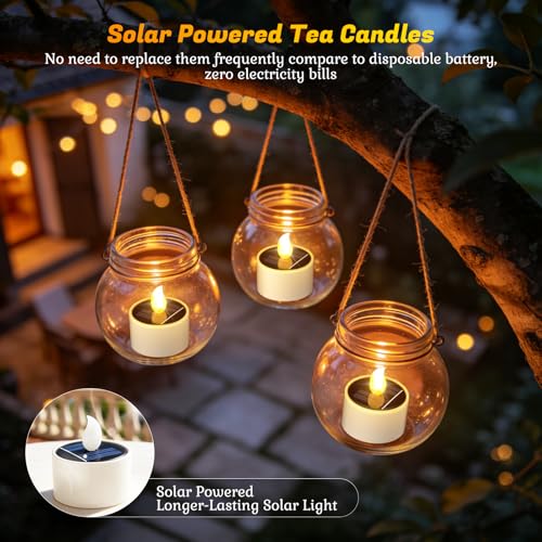 Image of PChero Solar Tea Lights, Rechargeable Outdoor Flameless Candles, 6 Pack | IP65 Waterproof, Dusk to Dawn Sensor, Warm Flickering Glow, Fits Lanterns, Patio, Garden, Camping & Window Decor