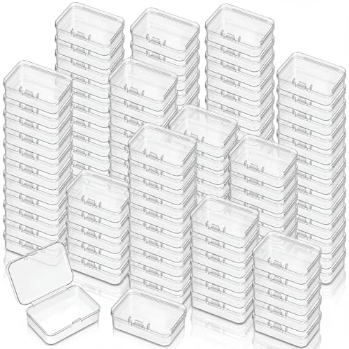 Image of SATINIOR 300 Packs Clear Small Plastic Containers Transparent Storage Box with Hinged Lid in Bulk for Jewelry Hardware Crafts Small Items (2.52 x 1.73 x 0.79 Inch)
