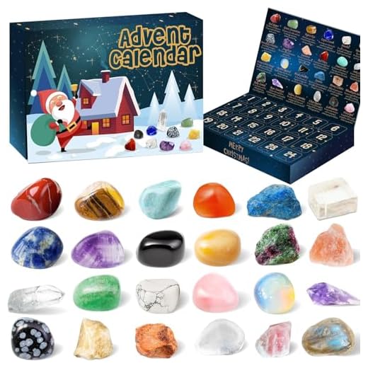 Calendario de llegada de cristal infantil 2026 piedras preciosas minerales piedras preciosas 24 días cuenta atrás de Navidad para la llegada de calendario niña niño