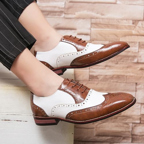 Mens Comfort Oxfords Shoes for Men, Double Color Pointed Toe Lace-up Leather Tuxedo Dress Shoes for Business Wedding2