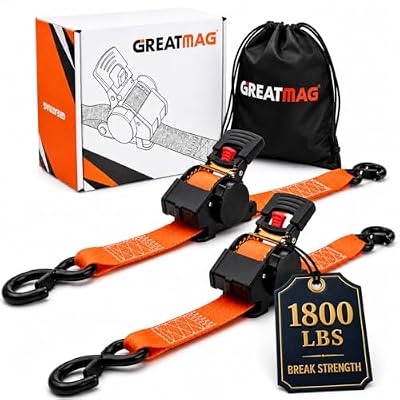 Auto Retractable Ratchet Straps 1800 lbs, 1in × 10...