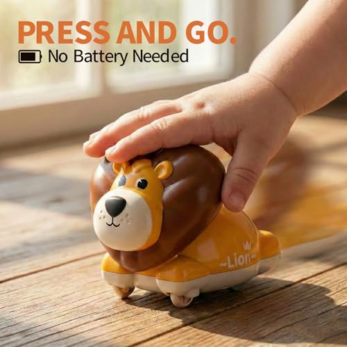 image for STACTCUTE 6pcs Press and Go Animal Toy Cars for Toddlers 1-3, Baby Pus