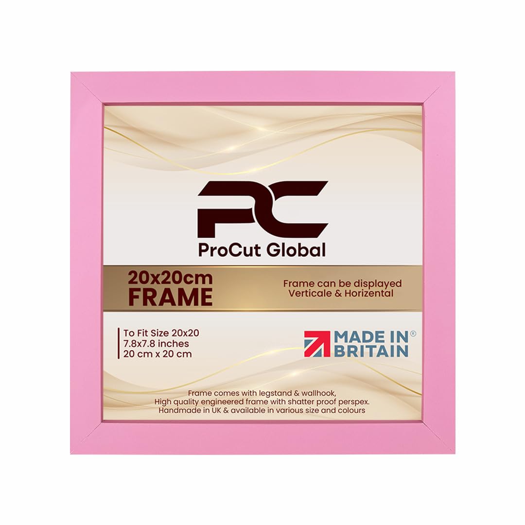 Procut Global 20X20CM Pink Picture Frames – Sleek Wooden Photo Frame with Shatterproof Perspex for Wall or Tabletop – Perfect for Posters, Certificates, Prints–Multiple Sizes & Colors Available