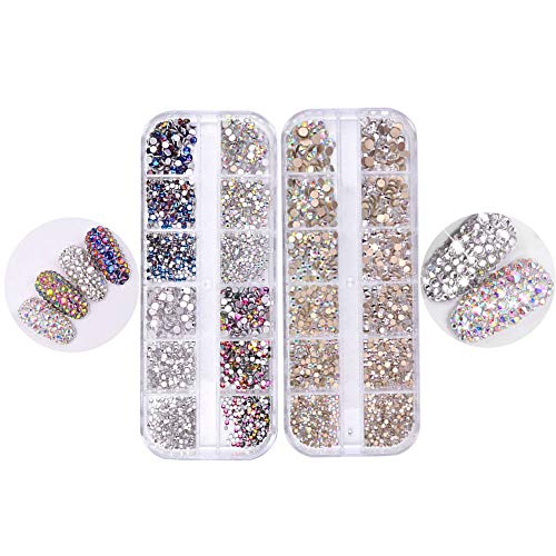 Pure Vie 2 Boxen 1440 Stück Nagel Art Strassstein Glitter Strass - 3D Nagel Kunst Funkeln Rhine Scheibe Dekoration…