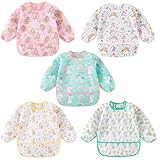 HaimoBurg Long Sleeved Bibs, Pack of 5,Lightweight Waterproof Shirt Bibs for Baby Toddler 6-30 Months