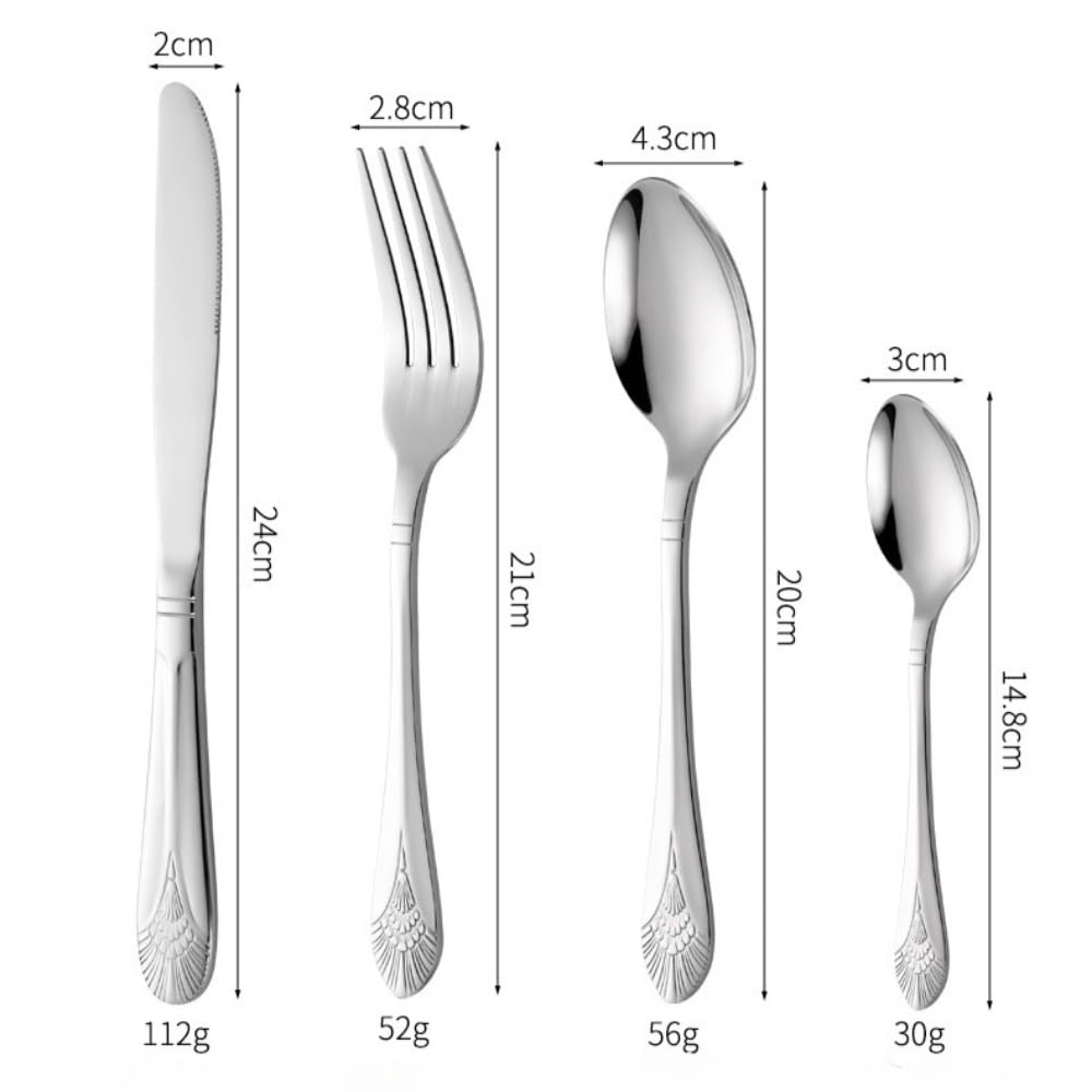 Pavone Coda Stampa Manici Cucina Acciaio Inox Argenteria Stoviglie Posate Set Posate Bistecca Coltello Forchetta Cucchiaio Cucchiaino (16 pezzi)