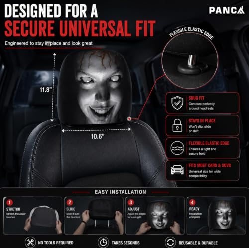 Image of PANCA Ghost Face Car Headrest Covers 2 Pack, Stretch Fit Halloween Decor