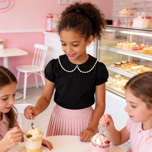 Image of LYSMuch Girl Short Sleeve Peter Pan Collar Shirt Kid School Polo Shirt