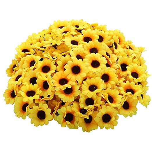 Image of Set of 50 Artificial Silk Sunflowers Heads for Art and Craft DIY Party Wedding Birthday Home Christmas Decoration (Yellow)