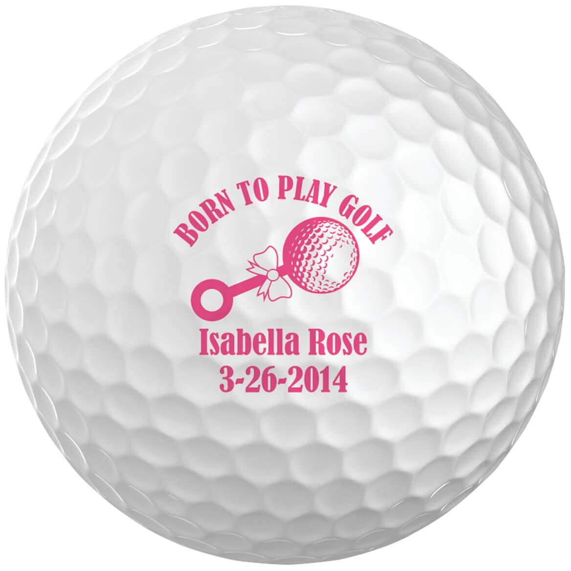 Custom White Golf Balls Set of 6 - Gifts for Birthdays, Stocking Stuffers, Party Favors - Pink Born to Play Design
