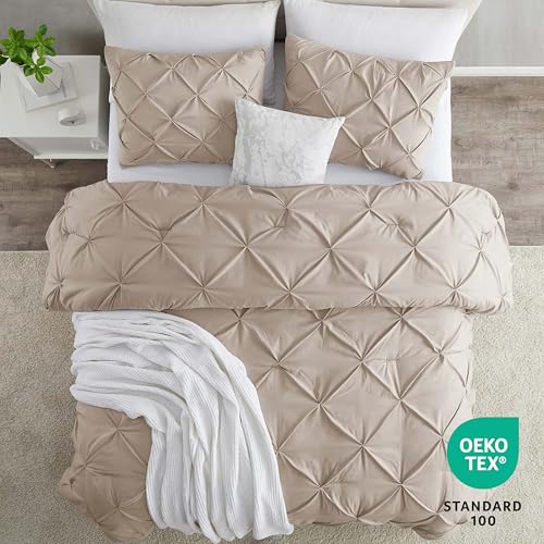 Image of Nestl Twin Duvet Cover Set Taupe - Soft Double Brushed Duvet Set with Button Closure & Corner Ties, 2 Piece Luxurious Pinch Pleated Duvet Cover Set 68x90 Inches with 1 Pillow Sham