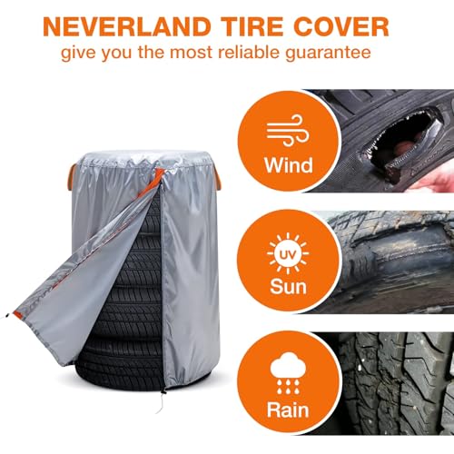 Image of NEVERLAND Tire Covers for Storage, Seasonal Large Tire Storage Bag 420D Oxford Tire Stack Covers for Indoor & Outdoor with Waterproof Zipper, Drawstring Lock (Fit 32 Inch Tire Diameter)