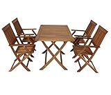 DEGAMO Klappgarnitur Gartengarnitur Tobago Akazie 5-teilig (4X Klappsessel, 1x Klapptisch 70x120cm), FSC®-Zertifiziert