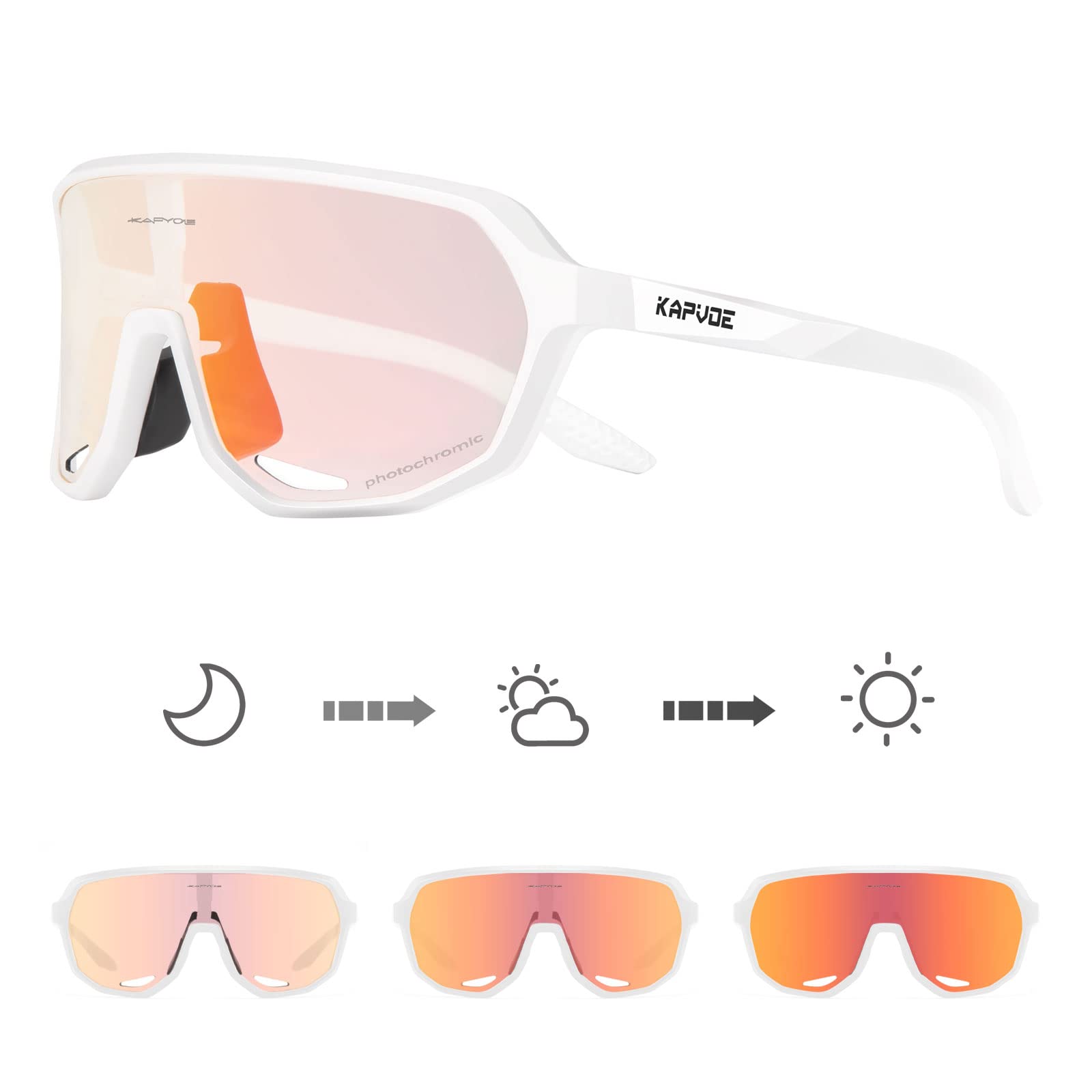 KAPVOE Fahrradbrille Selbsttönend Sonnenbrille Herren Damen Mountainbike Sonnenbrille Sportbrille UV-Schutz für Schnelle Radfahren Laufen Mtb Fahrrad K63