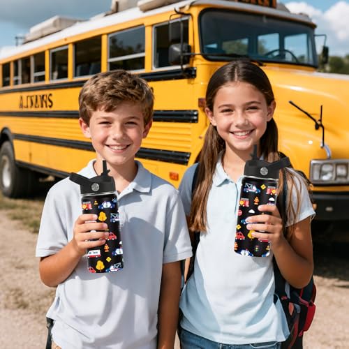 Botella de Agua Construction para Niños, Termo de Acero Inoxidable Aislado de 16oz con Tapa y Pajilla, Diseño de Vehículos de Rescate de Emergencia miniatura 2