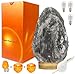 VERY RARE, Large (8-13lbs) Grey Gray Black White Authentic Himalayan Salt Lamp Lights,Table Lamp Bamboo Base Touch Dimmer Switch Control With 1 Salt Rock Night Light, Set of 2 Pack Salt Candle Holders