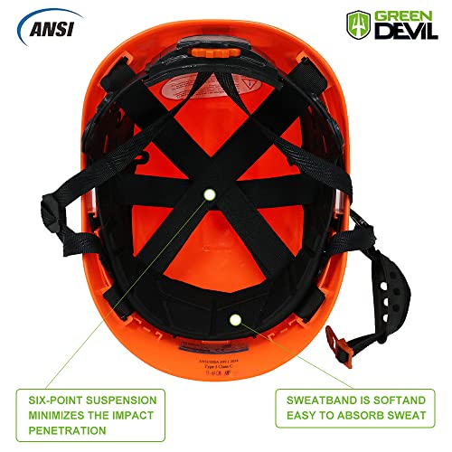 Image of GREEN DEVIL Safety Helmet Hard Hat Adjustable Lightweight Vented ABS Work Helmet 6-Point Suspension ANSI Z89.1 Approved Ideal for Industrial & Construction