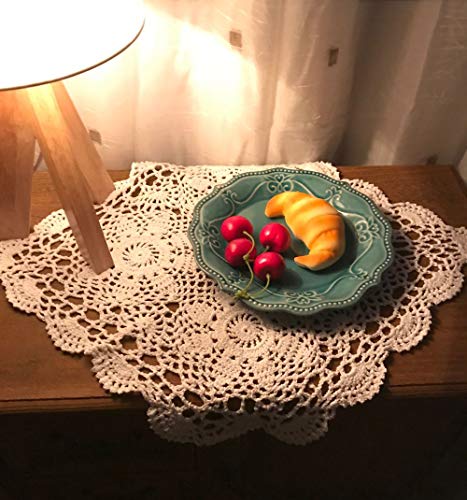 Damanni Square Cotton Handmade Crochet Lace Tablecloth Doilies Table Overlay,White,15 Inch,2 Pc #TOP3