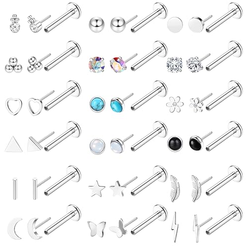Boucles d'oreilles dos plat sans fil YADOCA anti-irritation pour piercings lèvre et labret