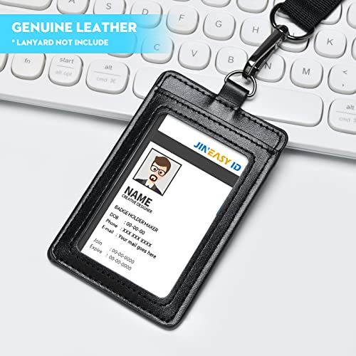 Jineasy Id Leather Id Badge Holder Vertical Lanyard Id Card Holder Black Badge Protector Case For Work Office Name Badges Keycard, Holds 3 Id Cards, 2 Pack #TOP2