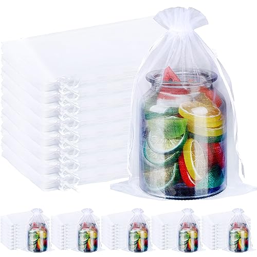Image of Windyun 100 Pcs White Large Organza Bags Bulk 12 x 8 Inch Sheer Mesh Drawstring Gift Packaging Pouch Bags for Christmas Wedding Game Party Favor Supplies